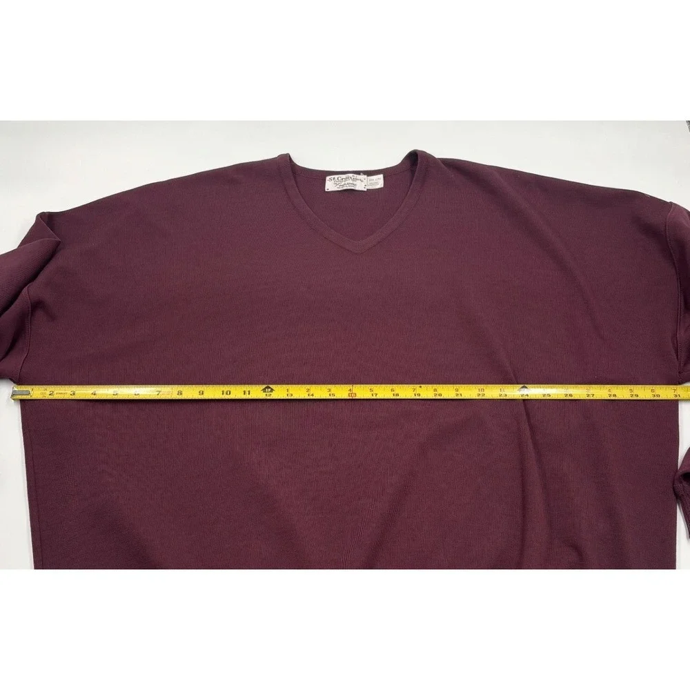 St. Croix Knits Men's XXXL Long Maroon Burgundy‎ Wool V-Neck Pullover Sweater